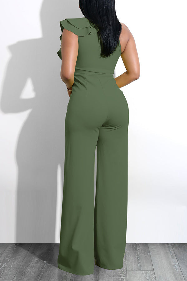 Goosudu Casual Fashion Asymmetric Ruffle Jumpsuit