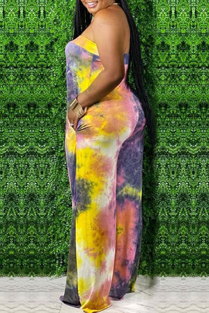 Goosudu Casual Loose Tie Dye Bandeau Jumpsuit