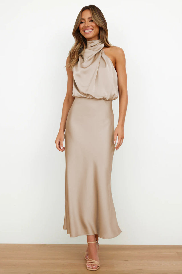 Goosudu Halter Sleeveless Satin Bridesmaid Dress