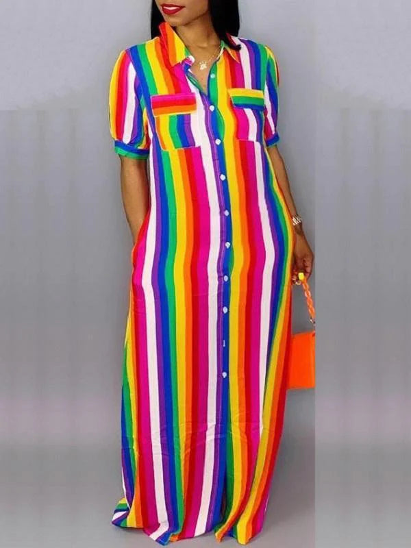Goosudu Rainbow Stripe Shirt Dress