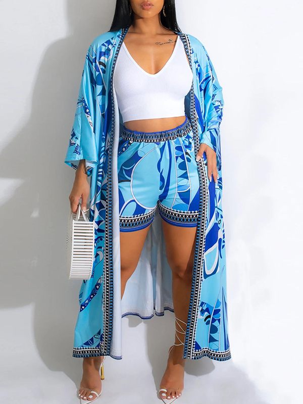 Goosudu Printed Kimono & Shorts Set