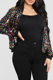 Goosudu Colorful Sequined Zipper Bomber Jacket