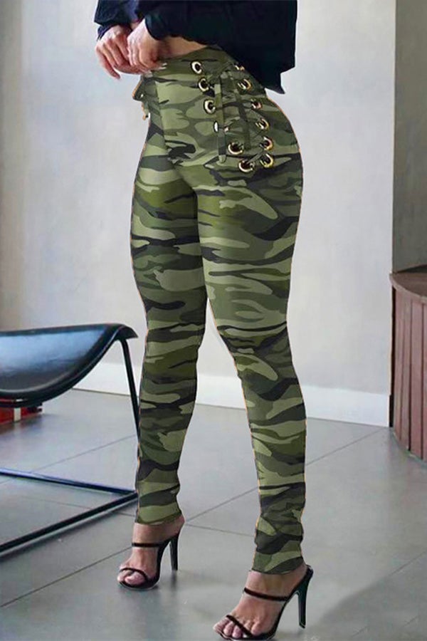 Goosudu Casual High-waist Lace-up Slim Pants