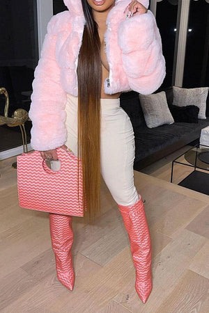 Goosudu Solid Color Faux Fur Luxe Hooded Coat