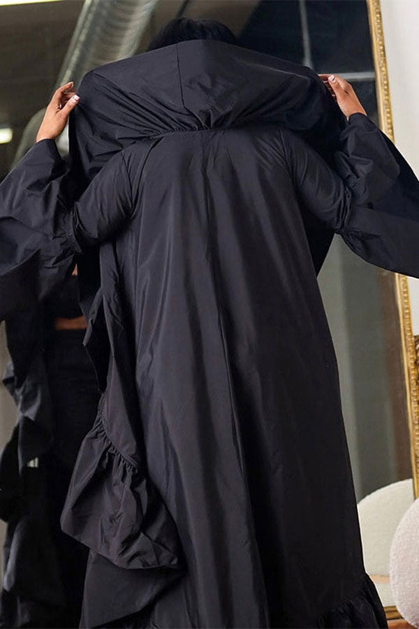Goosudu Solid Color Gothic Ruffle Trench Coat