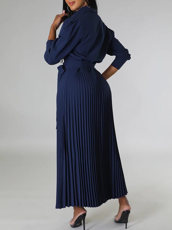 Goosudu Solid Pleated Shirt Dress