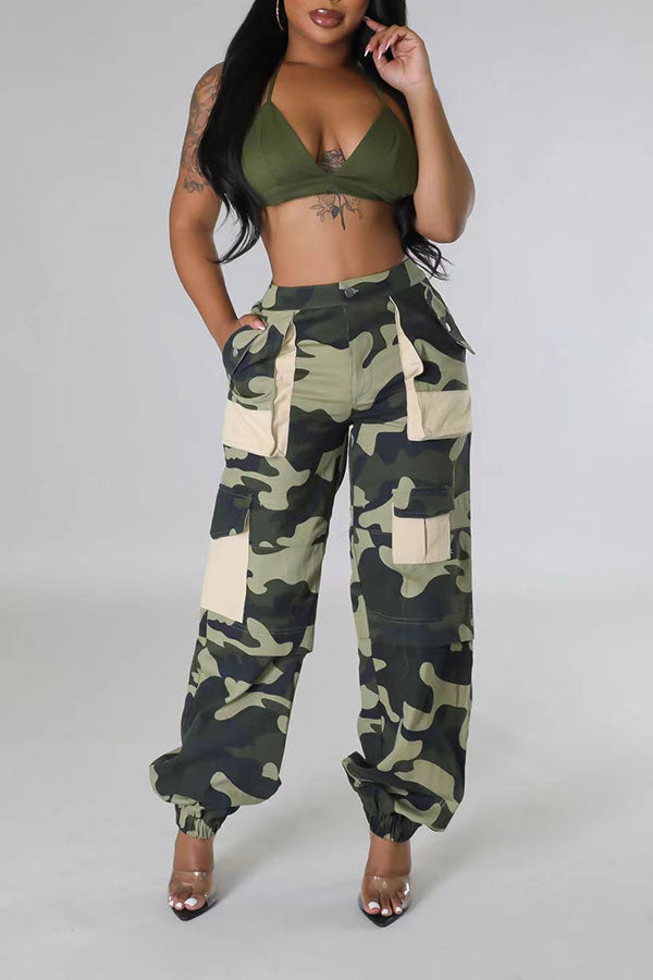Goosudu Camouflage Casual Patchwork Multi Pocket Pants