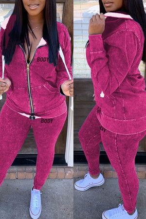 Goosudu Casual Print Split Joint Zipper Hooded Collar Long Sleeve Two Pieces