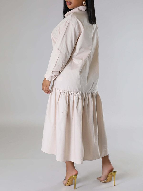 Goosudu Solid Asymmetric Shirt Dress