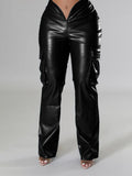 Goosudu Faux Leather Cargo Pants