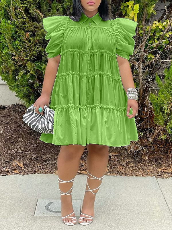 Goosudu Puff-Sleeve Ruffle Dress