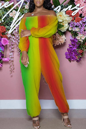 Goosudu Sexy Printed Long Sleeved Off Shoulder Jumpsuit