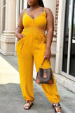 Goosudu Casual Plus Size Solid Color Pocket Sling Jumpsuits