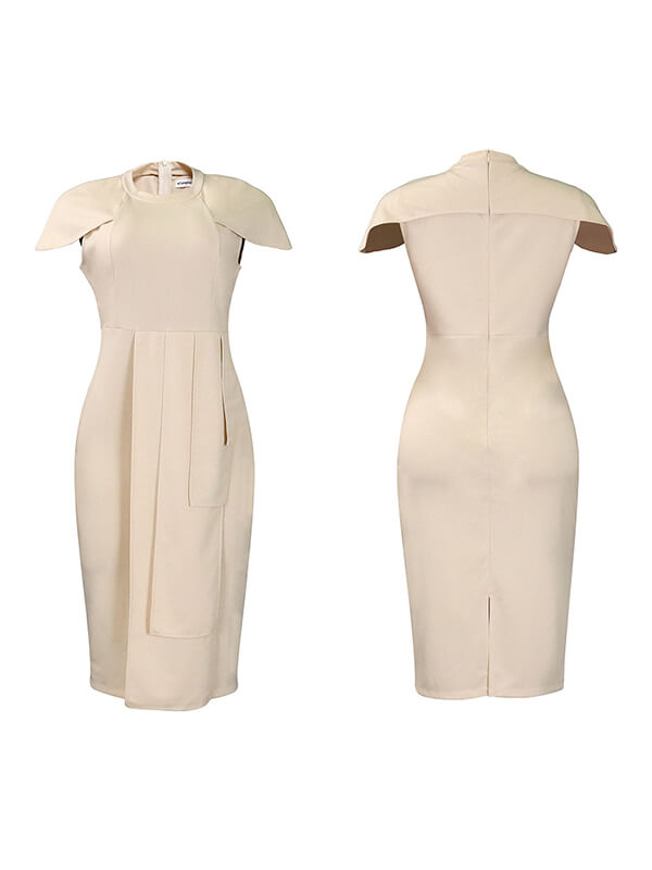 Goosudu Solid Cap-Sleeve Bodycon Dress