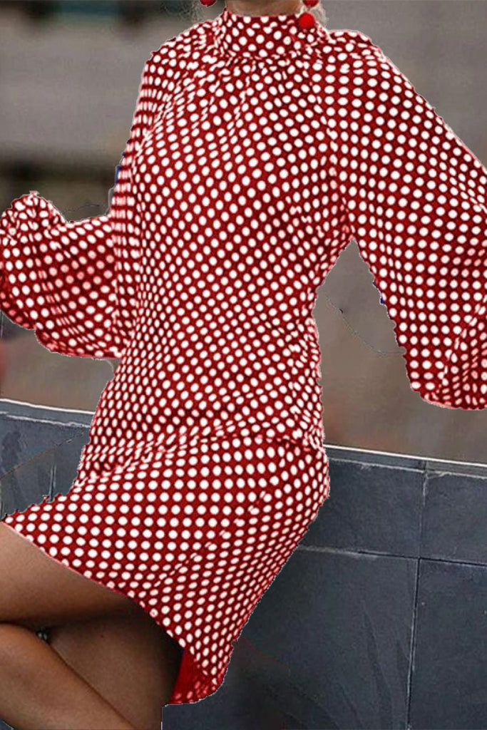 Goosudu Sweet Elegant Polka Dot Printing Mandarin Collar Printed Dress Dresses