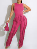 Goosudu Solid Tank Top & Fringe Pants Set