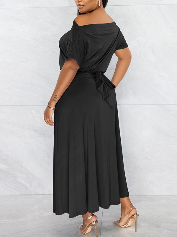 Goosudu Boat-Neck Tied Slit Dress