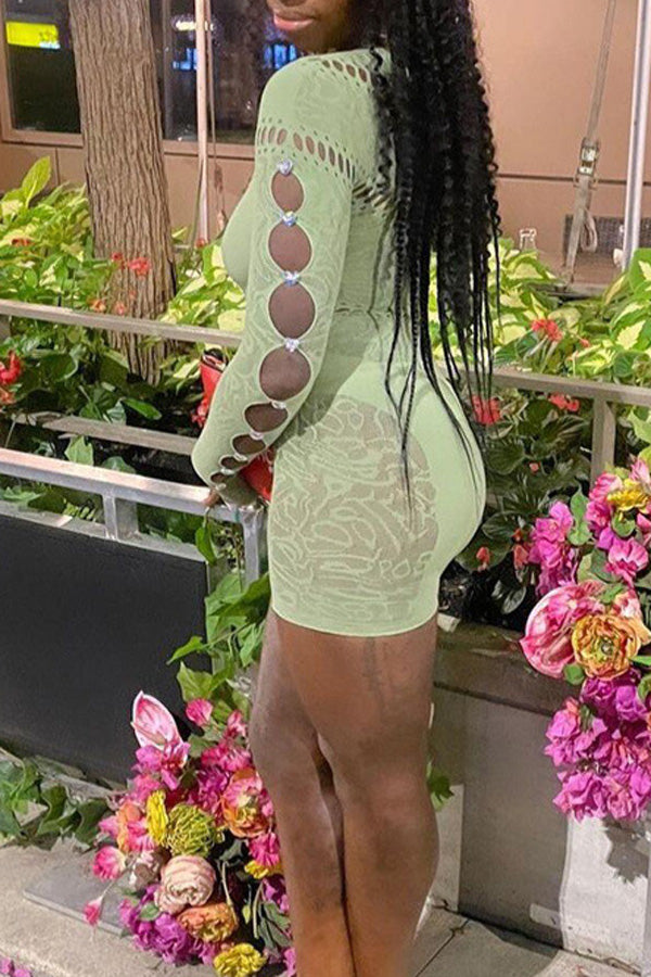 Goosudu Off-Shoulder Jacquard Long-Sleeve Romper