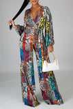 Goosudu Fashion Printed Flared Wide-leg Long-sleeved Jumpsuit