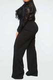 Goosudu Fashion Sexy solid Color Lace Fringed See-Through Jumpsuit