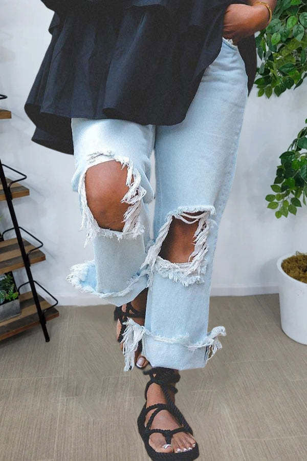 Goosudu Solid Color Ripped Burrs Unusual shirt