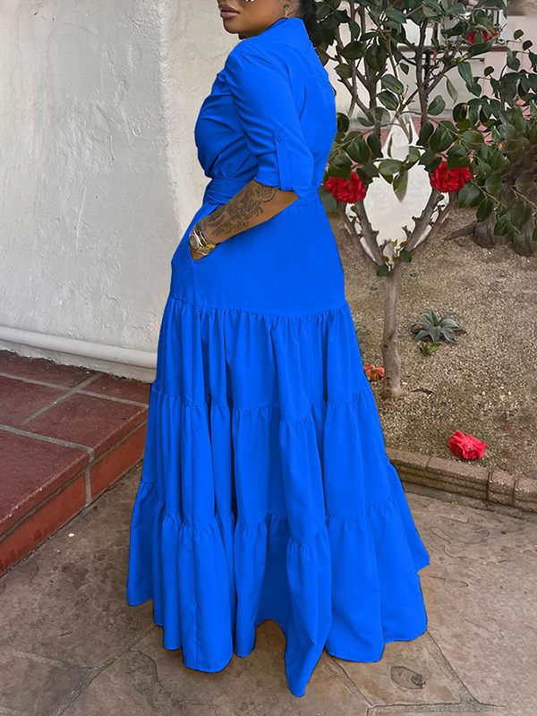 Goosudu Solid Tied Ruffle Dress