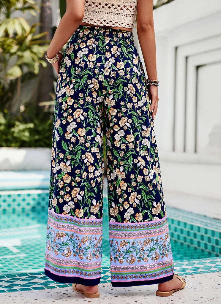 Goosudu Women's Ethnic Floral Pants 2024 Spring Summer Holiday Beach Vacation Casual Straight Pant