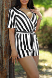 Goosudu High Rise V-neck Striped Side Pocket Romper