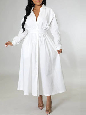 Goosudu Solid Cinched-Waist Shirt Dress