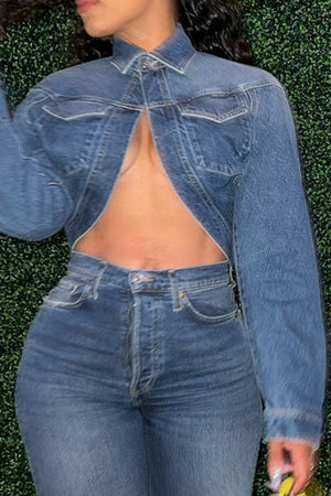 Goosudu Solid Color Smart Denim Coat