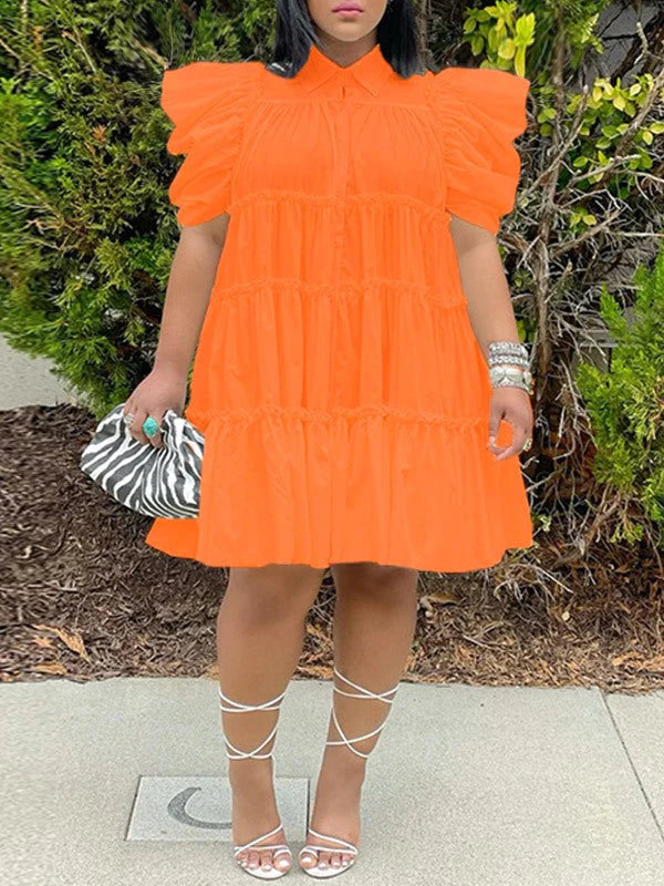 Goosudu Puff-Sleeve Ruffle Dress