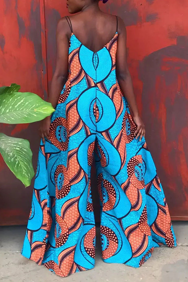 Goosudu Romantic Print Sleeveless Sling Wide-Leg Jumpsuits