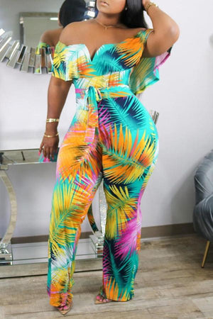 Goosudu Bohemian Off Shoulder Ruffled Halter Jumpsuit