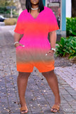Goosudu Gradient V-neck Short Sleeve Pocket Romper