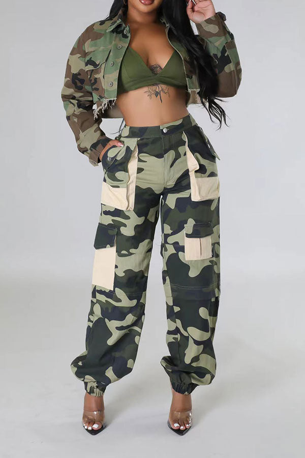 Goosudu Camouflage Casual Patchwork Multi Pocket Pants