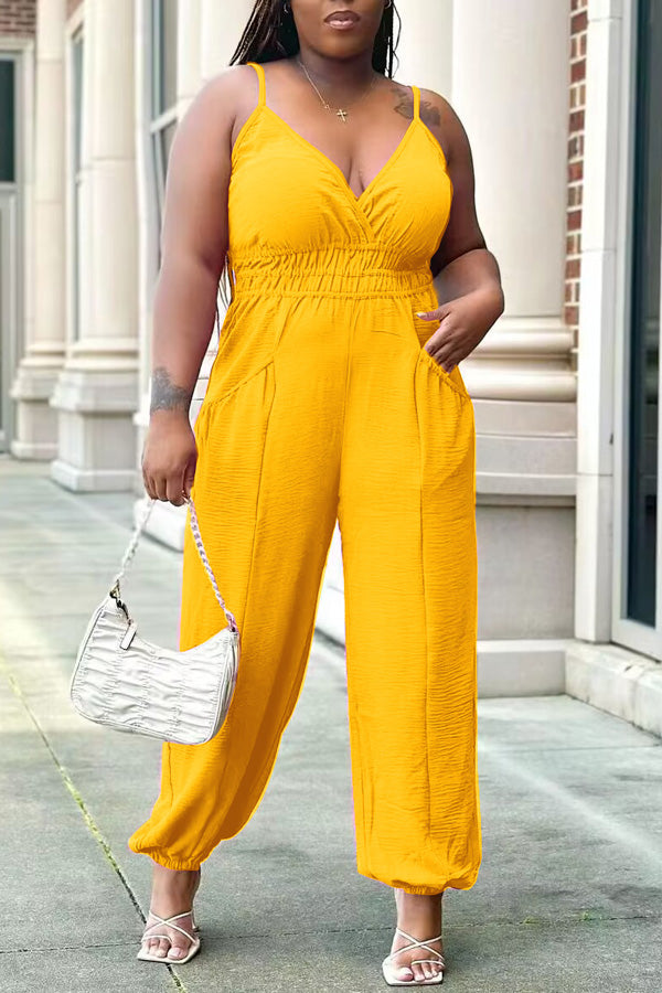 Goosudu Casual Plus Size Solid Color Pocket Sling Jumpsuits