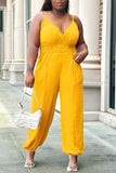Goosudu Casual Plus Size Solid Color Pocket Sling Jumpsuits