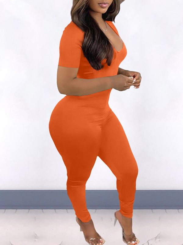 Goosudu V-Neck Drawstring Jumpsuit