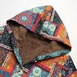 Goosudu Women's Fall Winter Ethnic Floral Coat Fleece Warm Hoode Jacket Coat