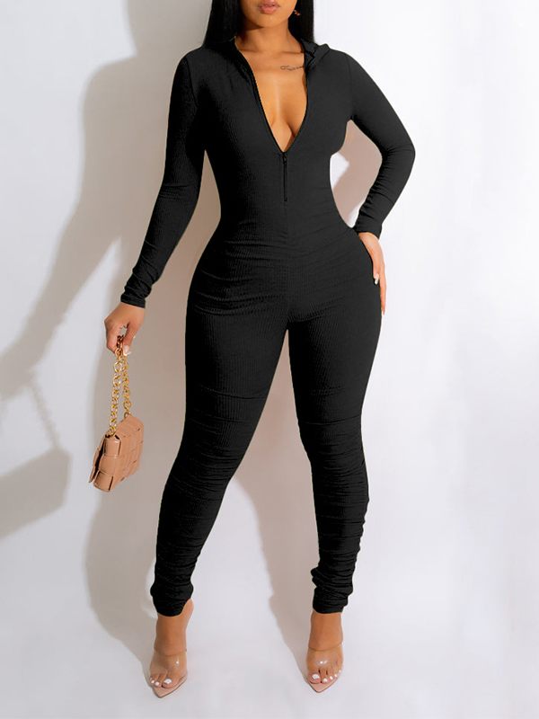 Goosudu Zip-Front Ruched Jumpsuit