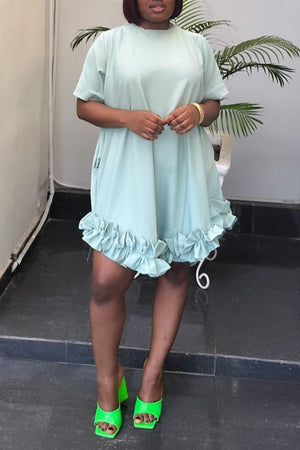 Goosudu Casual Sweet Daily Cute Patchwork Solid Color Stringy Selvedge O Neck Dresses