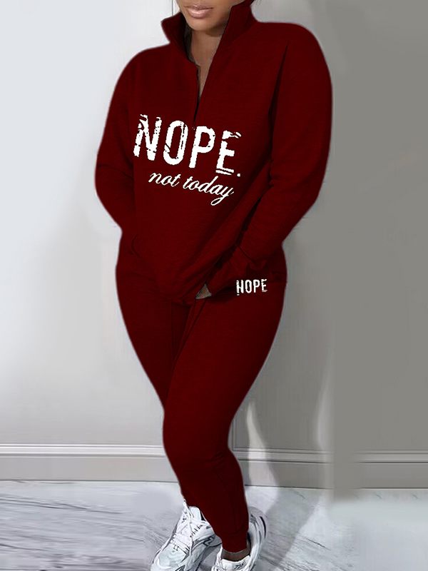 Goosudu Letter Quarter-zip Sweatshirt Set