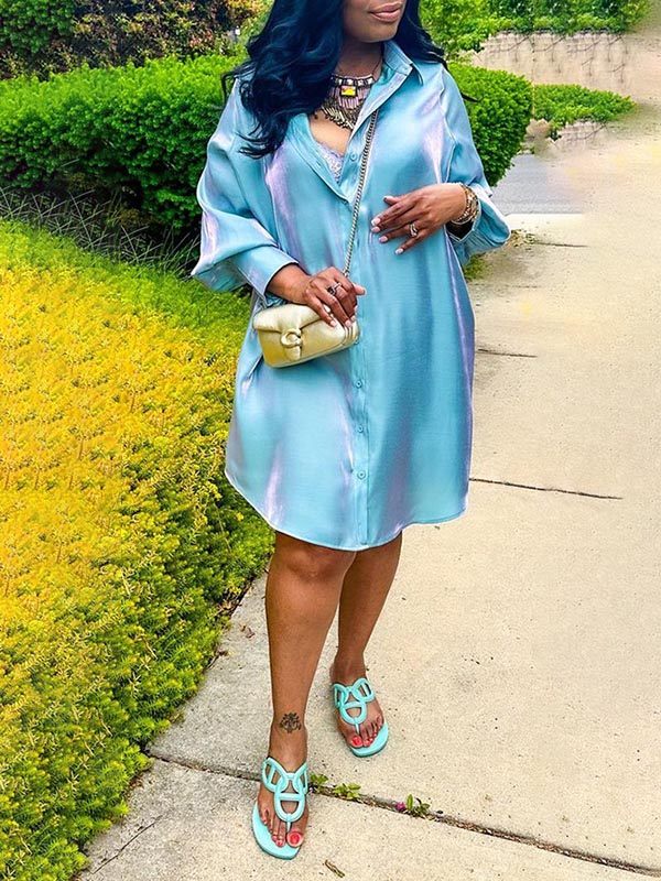 Goosudu Solid Bishop-Sleeve Shirt Dress