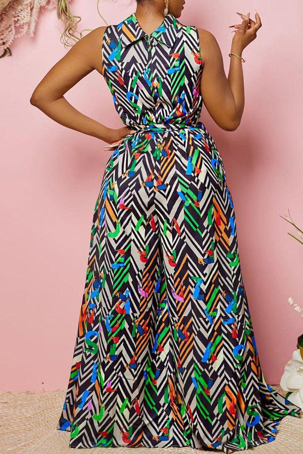Goosudu Sexy Color Contrast Print Wide Leg Jumpsuit