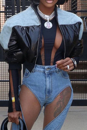 Goosudu Denim Patchwork Cool Cotton-padded Jacket