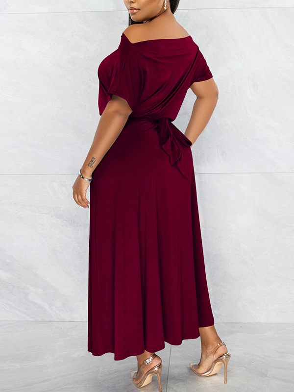 Goosudu Boat-Neck Tied Slit Dress