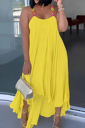 Goosudu Sexy Chain Shoulder Strap Solid Color Irregular Large Skirt Sleeveless Sleeveless Dress