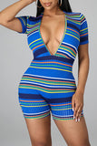 Goosudu High Bullet Strips Deep V Neck Stripes Slim Fit Romper