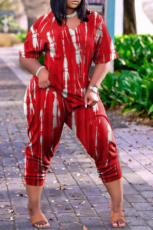 Goosudu Casual Tie Dye Short Sleeve Pocket Jumpsuit