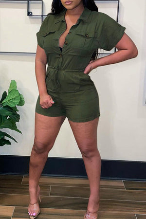 Goosudu Fashion Casual Cardigan Waisted Woven Jumpsuit